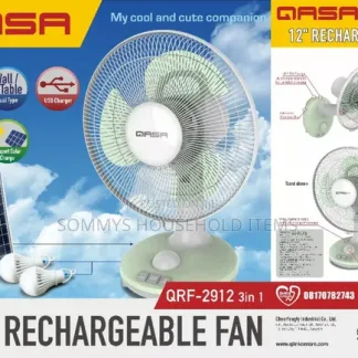 12″ Qasa Rechargeable Solar Fan With Solar Panel and 2 Bulbs Price in Nigeria Nature Solar Global Limited 🇳🇬