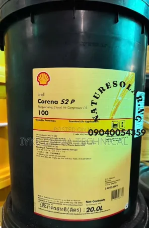 Shell Corena S2 P 100 Reciprocating (Piston) Air Compressor Oil (20L) Price in Nigeria Price in Nigeria Nature Solar Global Limited 🇳🇬
