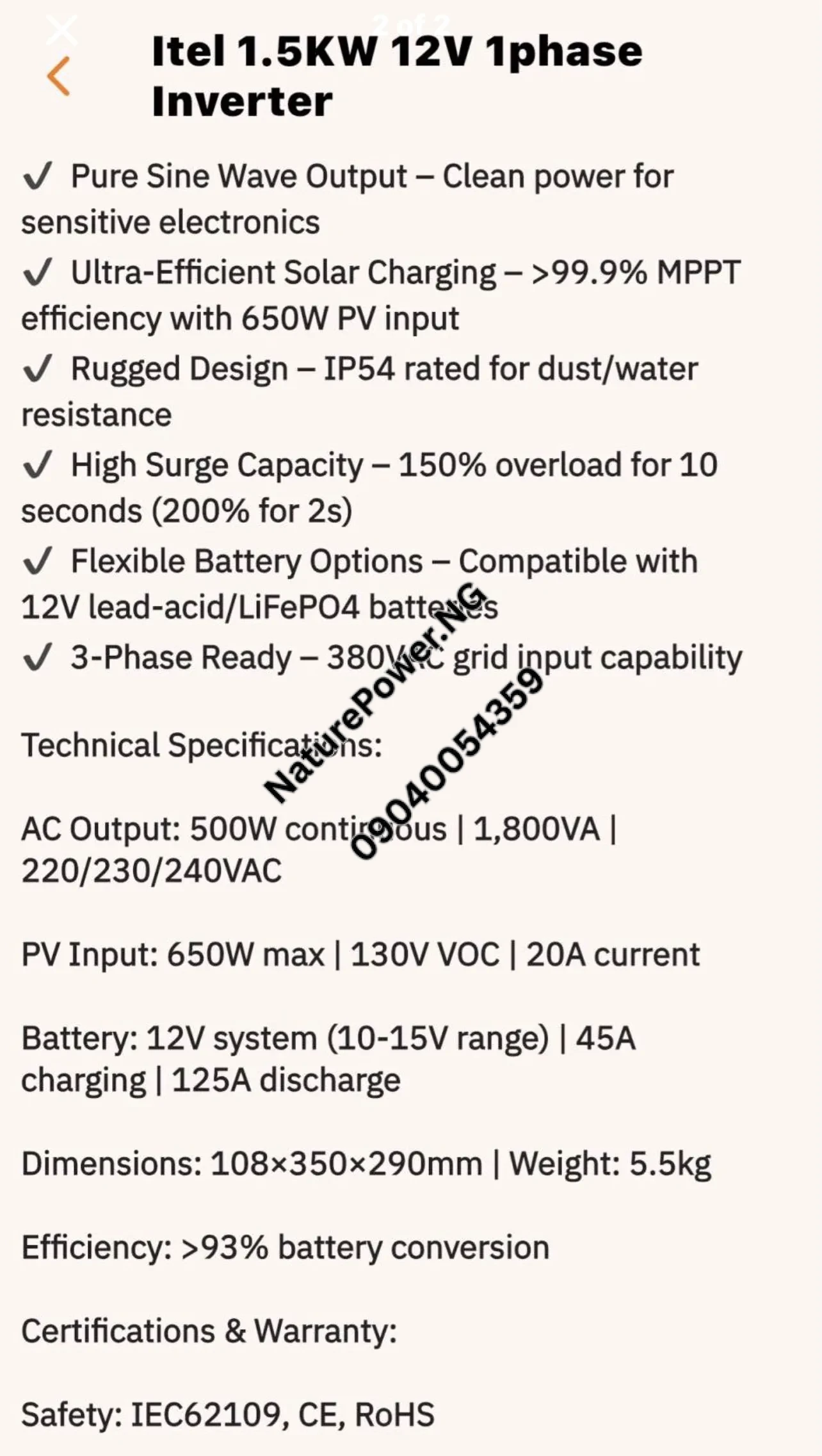 12V 1.5KVA Itel Hybrid Inverter Price in Nigeria 5 12V 1.5KVA Itel Hybrid Inverter Price in Nigeria Nature Solar Global Limited 5