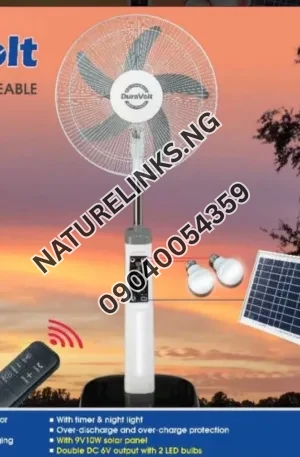 DuraVolt 16-Inch 3-In-1 Rechargeable Standing Fan, Model DRF-3916 Solar Price in Nigeria Nature Solar Global Limited