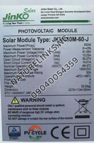 Jinko Solar Panel (Halfcut) Mono 550watts Price in Nigeria Nature Solar Global Limited 🇳🇬