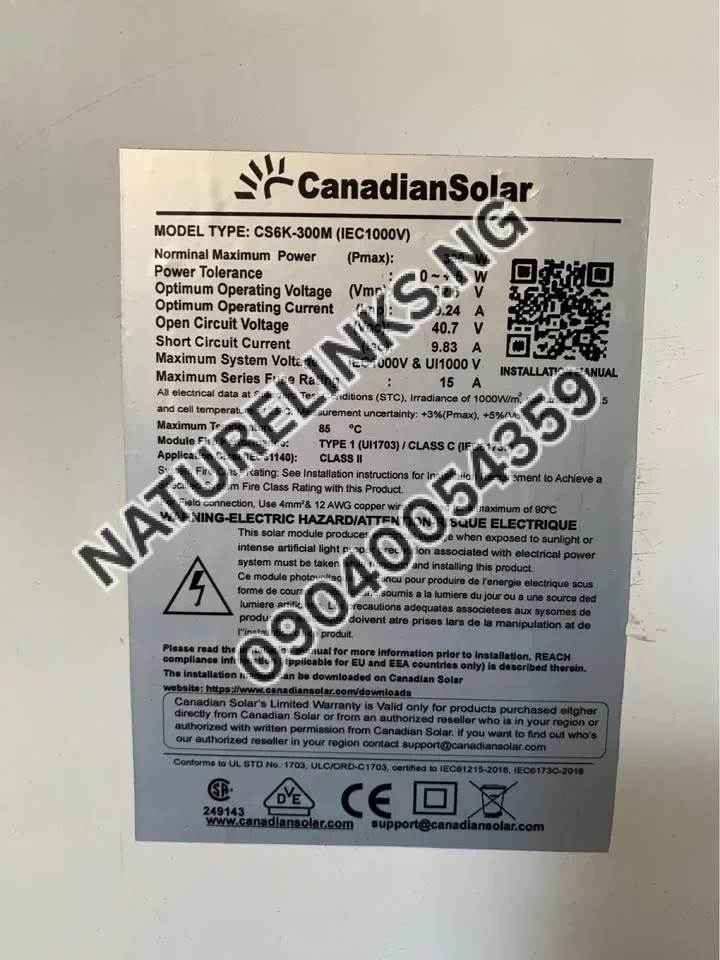 Canadian solar panel 300watts (mono) Price in Nigeria 3 Canadian solar panel 300watts (mono) Price in Nigeria Nature Solar Global Limited 3
