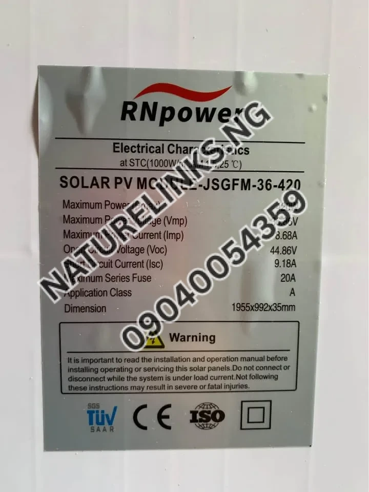 RNpower solar panel 420watts Price in Nigeria 4 RNpower solar panel 420watts Price in Nigeria Nature Solar Global Limited 4