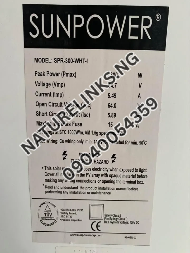 SUNPOWER SOLAR PANEL (mono)300watts Price in Nigeria 4 SUNPOWER SOLAR PANEL (mono)300watts Price in Nigeria Nature Solar Global Limited 4