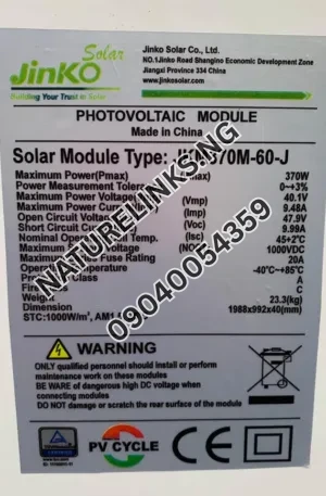 JINKO SOLAR PANEL (mono) 370watts Price in Nigeria Nature Solar Global Limited
