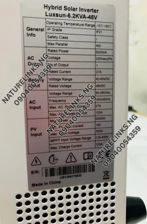 6.2kva luxsun solar inverter hybrid Price in Nigeria Nature Solar Global Limited 🇳🇬