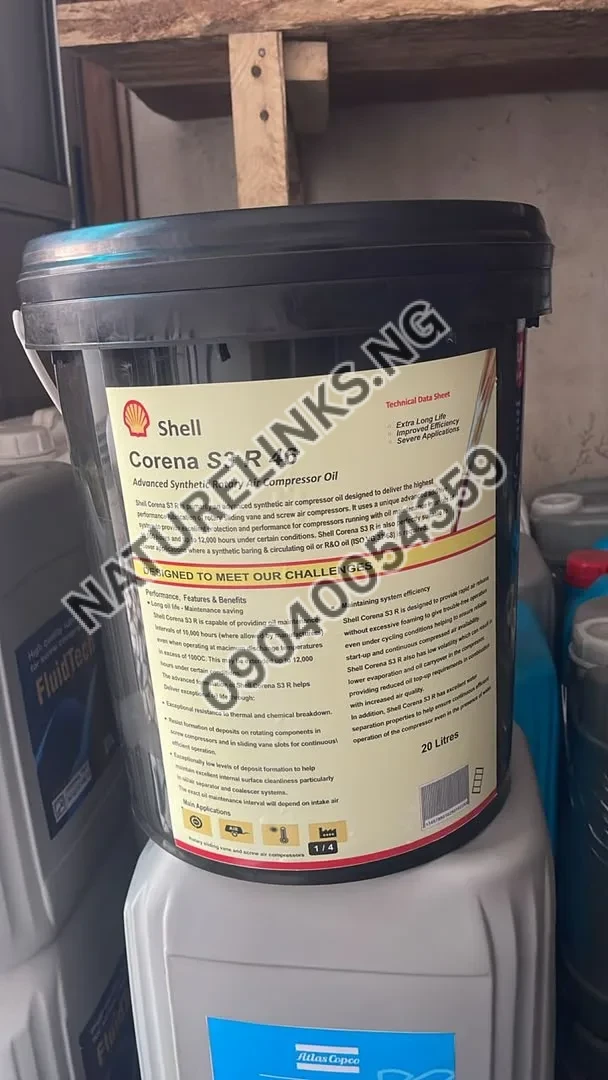 SHELL CORENA S3 R 46 SYNTHETIC ROTARY AIR COMPRESSOR OIL Price in Nigeria SHELL CORENA S3 R 46 SYNTHETIC ROTARY AIR COMPRESSOR OIL Price in Nigeria Nature Solar Global Limited