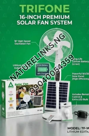 Trifone 16 inches rechargeable solar fan Price in Nigeria Nature Solar Global Limited
