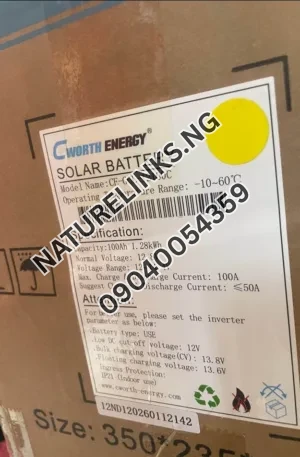 Cworth lithium ion battery 100ah Price in Nigeria Nature Solar Global Limited