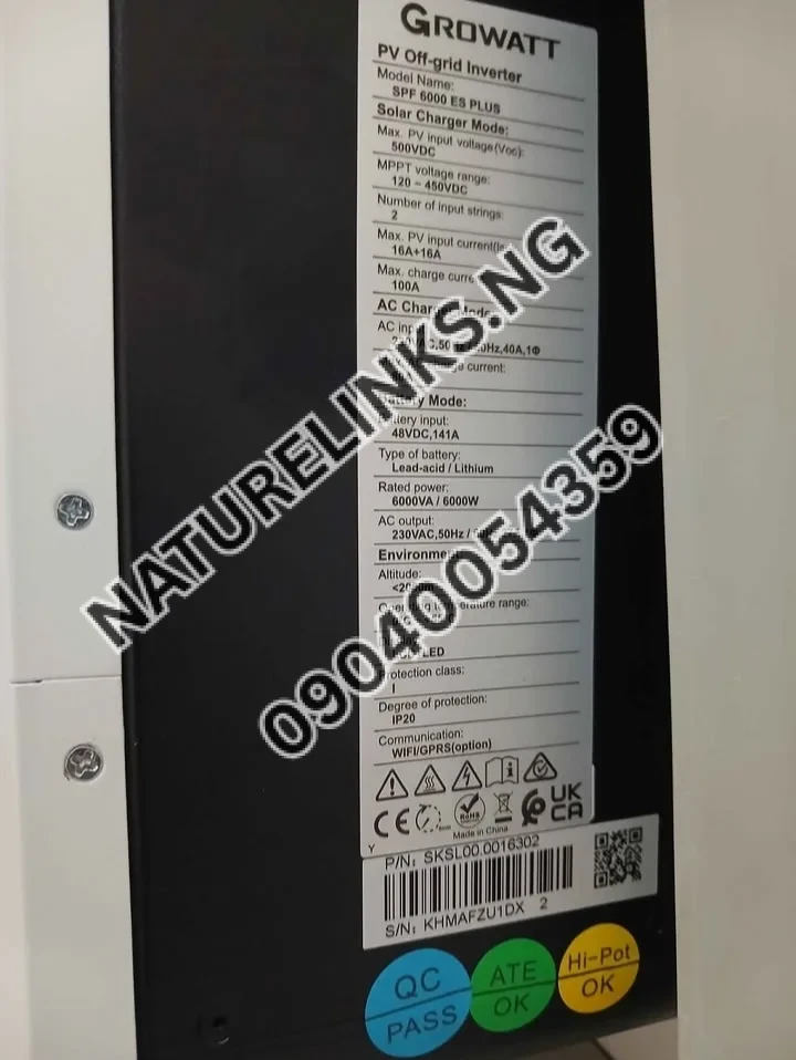 GROWATT 6KVA 48V LITHIUM ION BATTERY Price in Nigeria 5 GROWATT 6KVA 48V LITHIUM ION BATTERY Price in Nigeria Nature Solar Global Limited 5