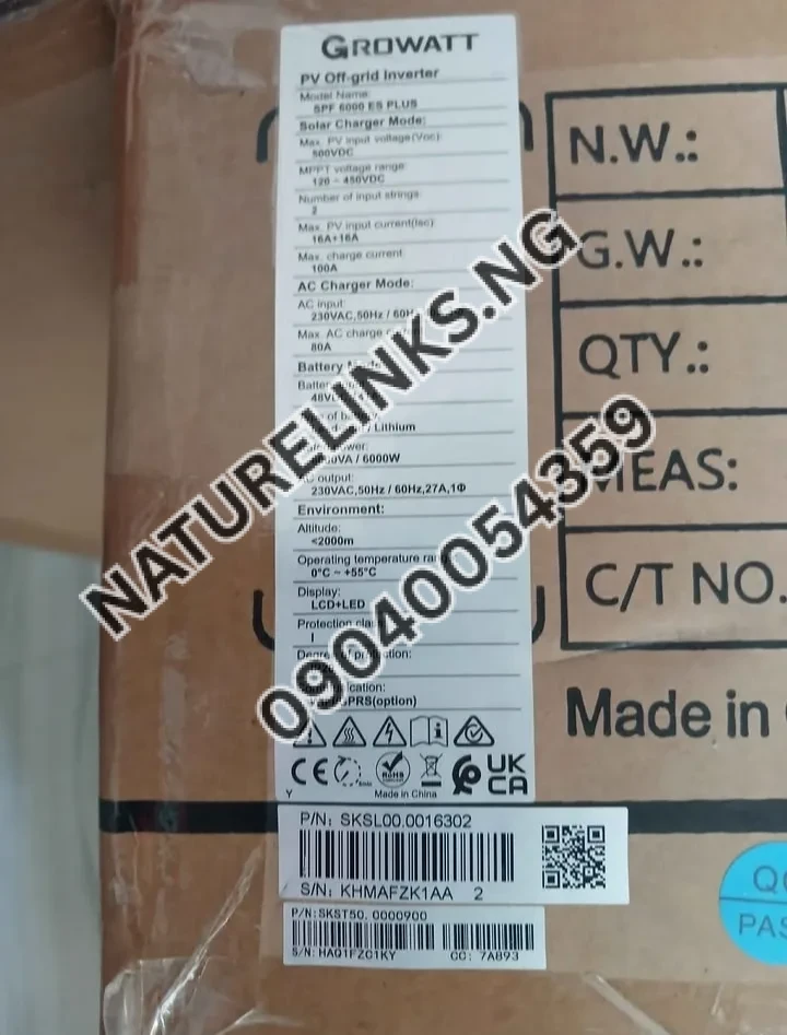 GROWATT 6KVA 48V LITHIUM ION BATTERY Price in Nigeria 4 GROWATT 6KVA 48V LITHIUM ION BATTERY Price in Nigeria Nature Solar Global Limited 4