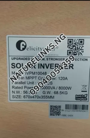 Felicity 10kva 48v  ivpm inverter Price in Nigeria Nature Solar Global Limited
