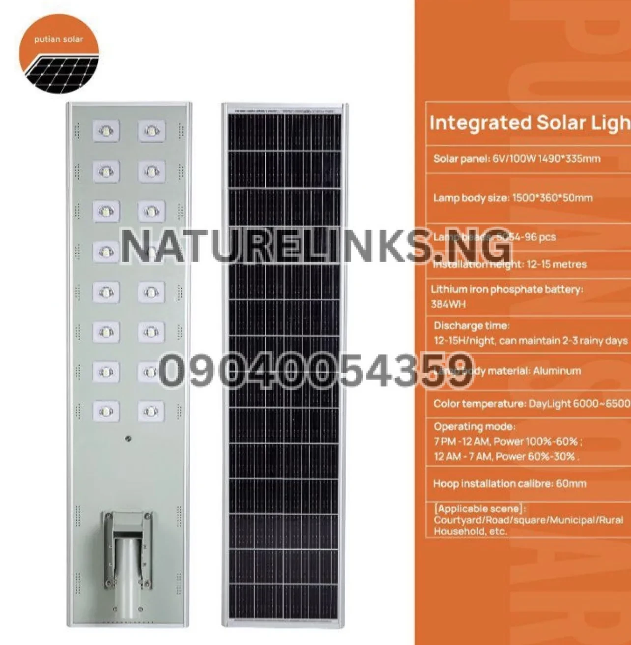 Putian Industrial Solar Street Light Price in Nigeria