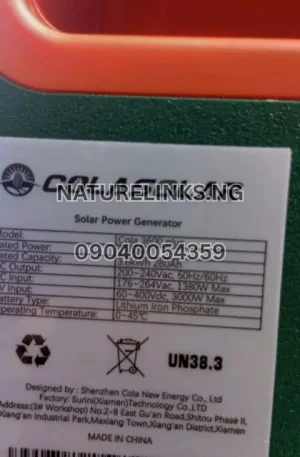 Cola 3600 Plus Solar Generator Price in Nigeria Nature Solar Global Limited 🇳🇬
