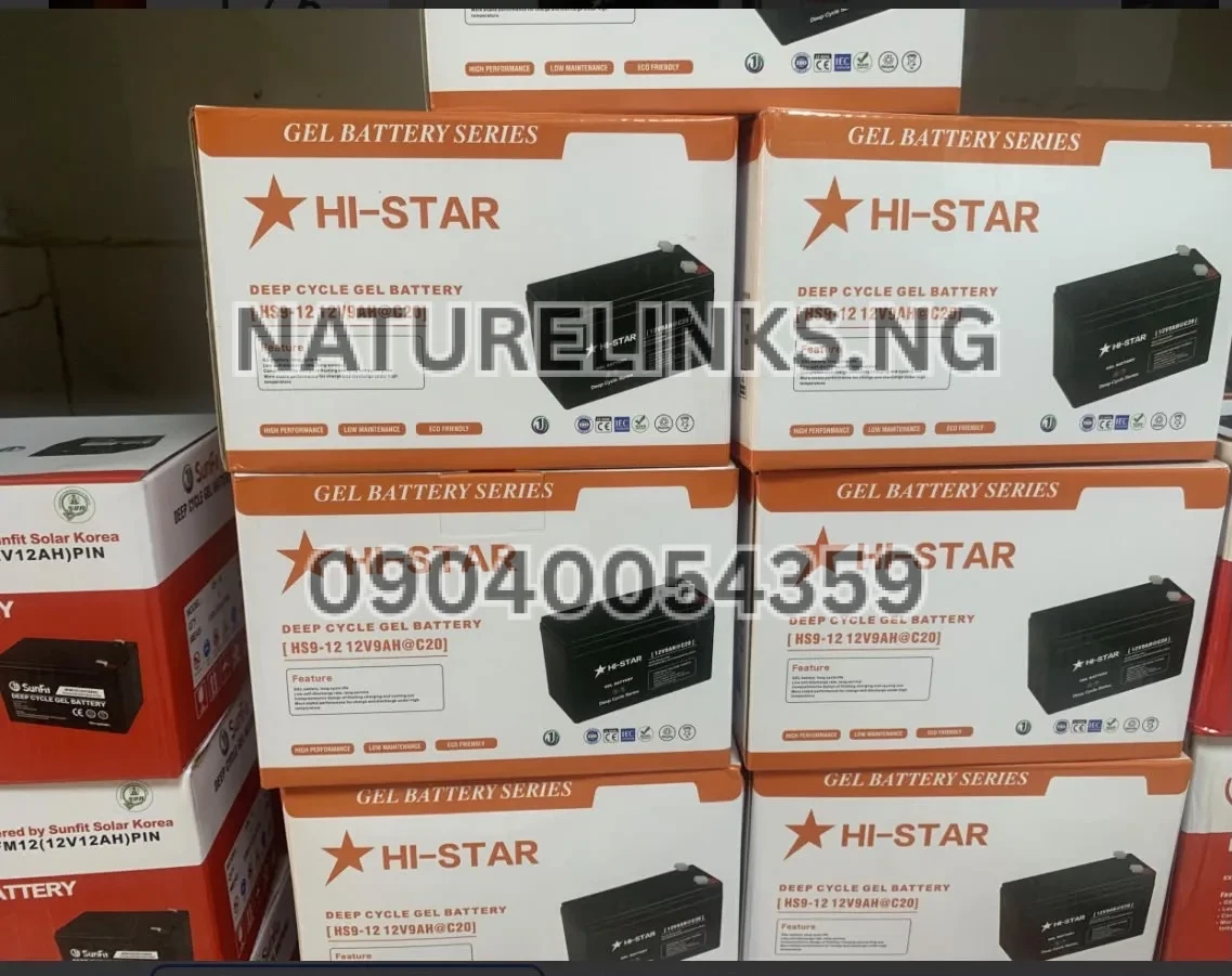 9AH/12V HI STAR GEL DEEP CYCLE BATTERY Price in Nigeria 9AH/12V HI STAR GEL DEEP CYCLE BATTERY Price in Nigeria Nature Solar Global Limited