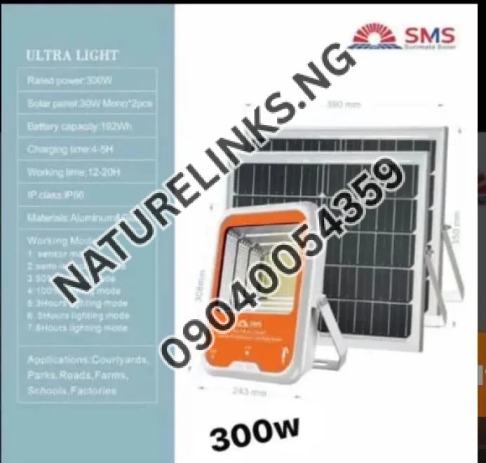 SMS Brand 300W Solar Flood Light Price in Nigeria SMS Brand 300W Solar Flood Light Price in Nigeria Nature Solar Global Limited π³π¬