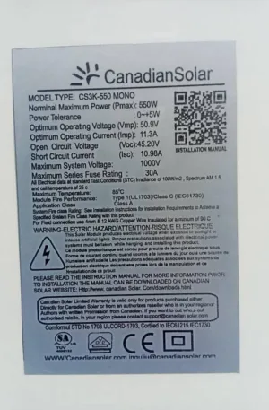 Canadian Solar Panel 550W 144 Cells Price in Nigeria Nature Solar Global Limited