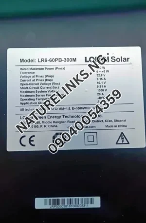 300W Longi All Black Price in Nigeria Nature Solar Global Limited