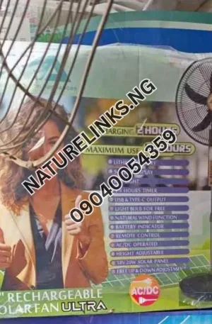 AVA Solar Ultra Fan – Rechargeable & Solar Powered Price in Nigeria Nature Solar Global Limited