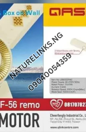 Qasa AC DC Ceiling Fan 56″ with Remote Control and Battery Price Price in Nigeria Nature Solar Global Limited
