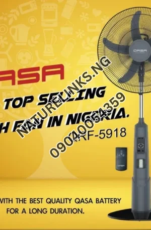 Qasa Rechargeable Standing Fan – Strong Battery, Remote Control Price in Nigeria Nature Solar Global Limited