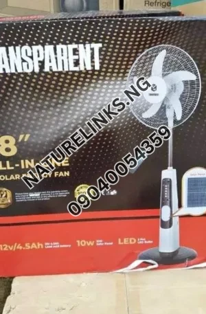 Transparent Standing Fan 18″ with Solar Panel Price in Nigeria Nature Solar Global Limited