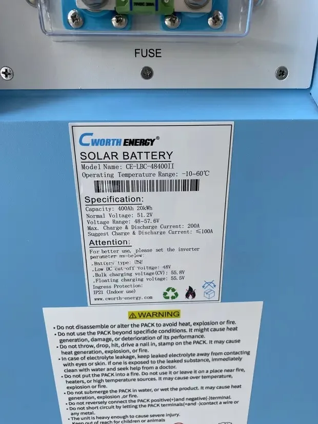 Cworth Lithium Battery 20kwh 51.2v 400ah With 5yrs Warranty