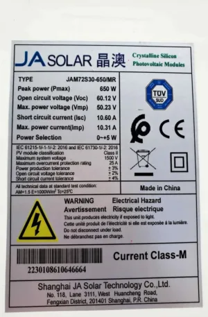 JA 650w solar panel Price in Nigeria Nature Solar Global Limited