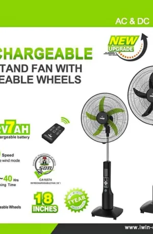 Iwin rechargeable standing fans with movable wheels 18inches Price in Nigeria Price in Nigeria Nature Solar Global Limited